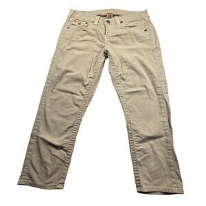 True Religion Jeans Cropped Tan Beige Women Size 29 (32x23) Lisa Flap Pockets